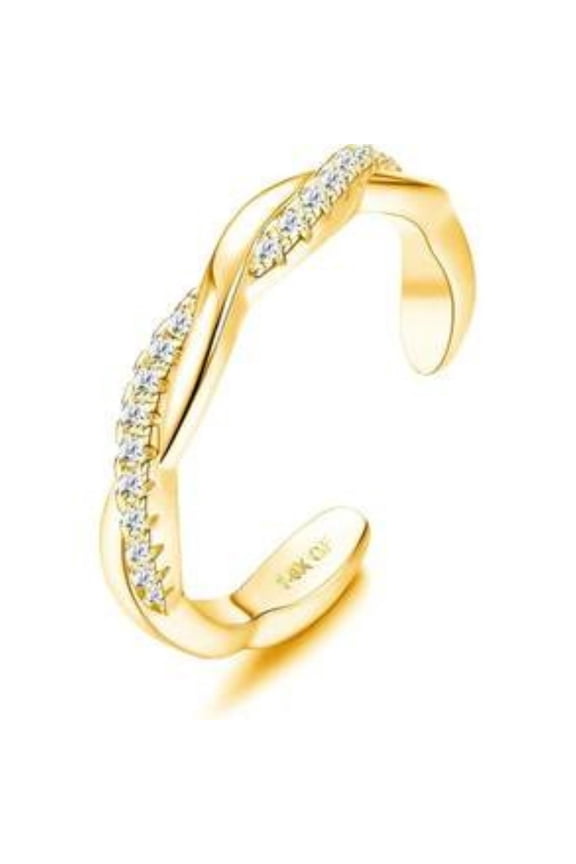 Adjustable Open Cuff Stackable Toe Ring Set for Women, Gold Plated Daisy Floral, Bypass Paved CZ, Half Eternity, Plain Band & Twisted Crystal Thin Finger Toe Rings Minimalist Stacking Jewelry Gift