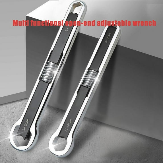 Adjustable Open-End Wrench Set, High-Carbon Steel Multi-Function Spanner with Knob Adjustment for Nuts and Bolts, Home and Auto Tool (2 Sizes)