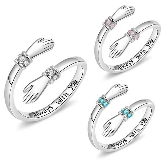 Adjustable Open Hug Ring for Women Silver - Interlocking Hands Promise Ring, Symbolic Love Jewelry Gift for Her, Valentine's Anniversary Engagement