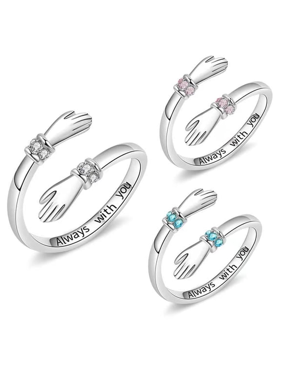 Adjustable Open Hug Ring for Women Silver - Interlocking Hands Promise Ring, Symbolic Love Jewelry Gift for Her, Valentine's Anniversary Engagement