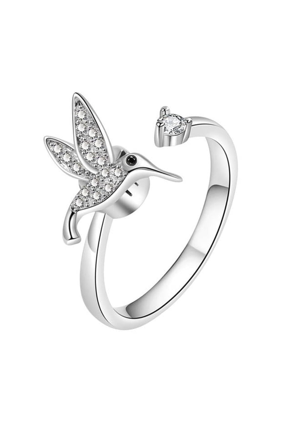 Adjustable Open Hummingbird Spoon Ring 1.7 Ct Diamond 14K White Gold Over
