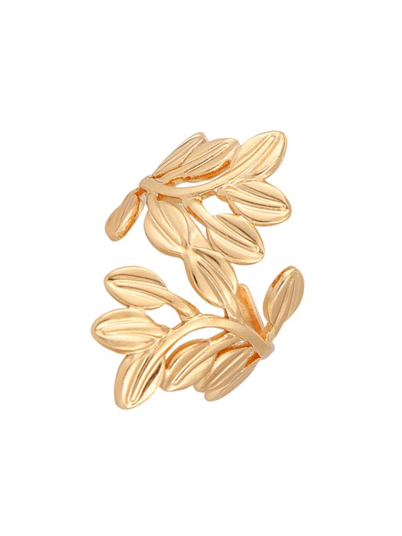Adjustable Open Leaf Rings Stainless Steel Elegant Jewelry For Women Men Allergy Resistant Comfort Fit