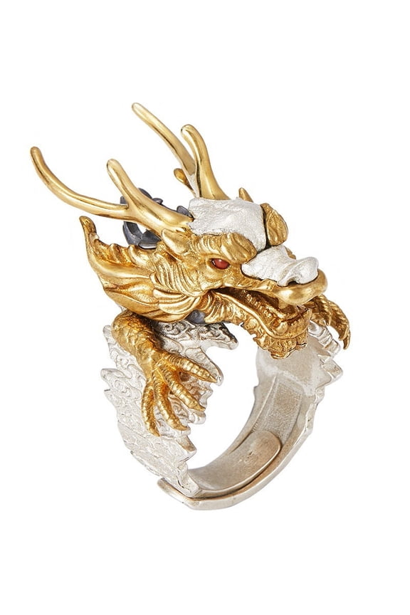 Adjustable Open Mouth Dragon Claw Ring: Unisex Copper Forefinger Ring, Geometric and Simple Style, Old Processing, Gold and Silver Tone