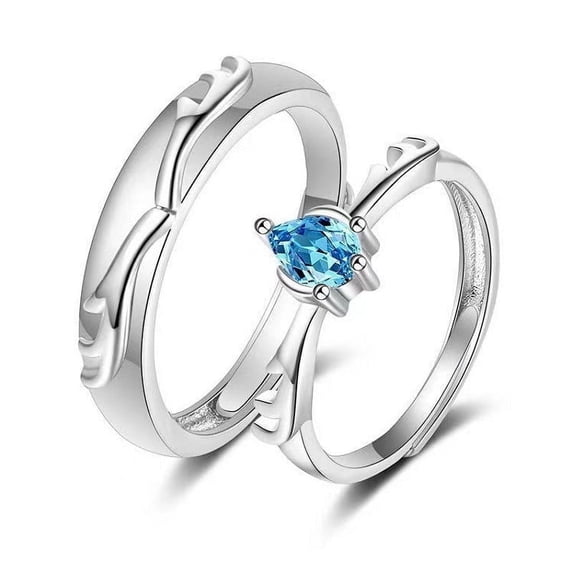 Women Adjustable Open Ring Heart Bow Wave Design Copper Electroplated Micro Zircon Inlaid Anniversary Couple Ring
