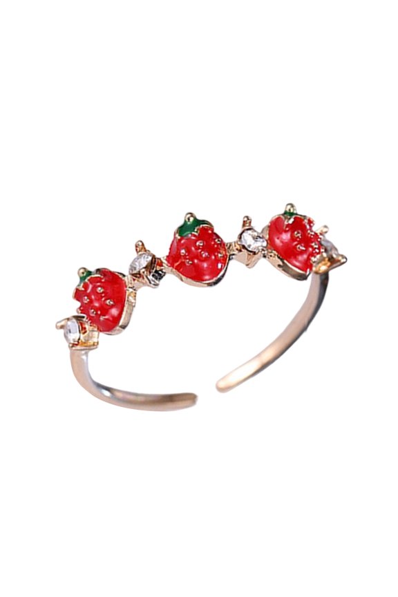 Adjustable Opening Strawberry Design Fashion Rings With Sparkling Cubic Zirconia Stones Versatile Stackable Jewelry For Daily Occasions