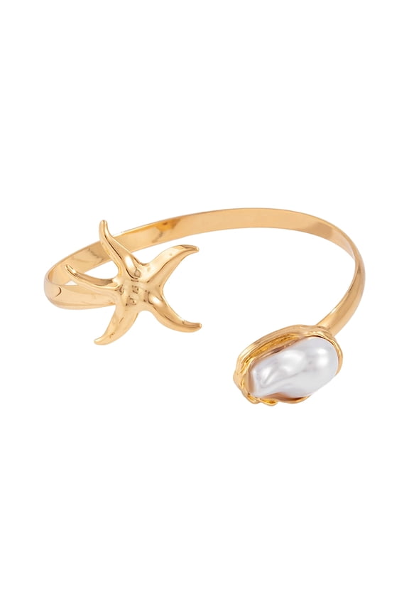 Adjustable Opening Women’s Arm Cuff Punk Starfishes Charm Geometric Iron Jewelry Gold Tone