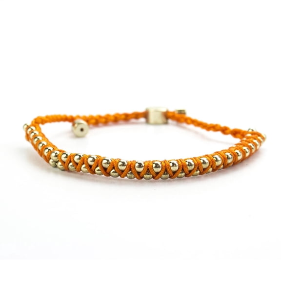 Adjustable Orange Friendship Bracelet with Gold Tone Beads - BFF Pull Cord Bracelet for Layering Jewelry Bracelet Gold