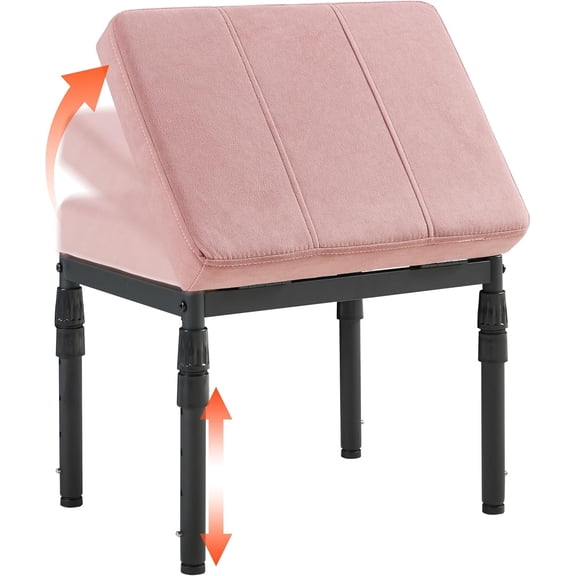 Adjustable Ottoman Pouf, 4 Height Position & 60 Degree Tilt Angle Faux Suede Ottomans Foot Stools Rest Footrest Stool Pouffe FootStool for Under Desk for Living Room Home Office(Pink Faux Suede)