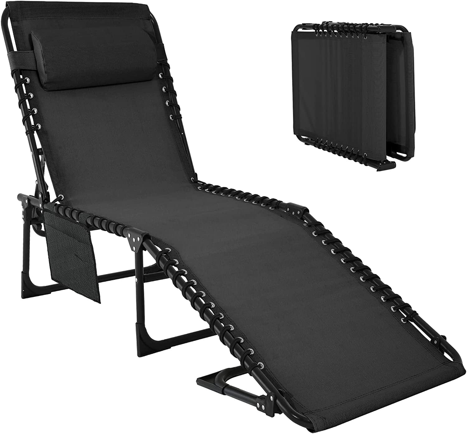 Adjustable Outdoor Folding Chaise Lounge Chair 3 Reclining Positions