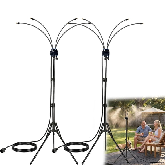Adjustable Outdoor Misting Cooling System with Fillable Base, 26.2FT Water Line, Adjustable Height Standing Mister for Outside Patio Cooling, Pool Tanning