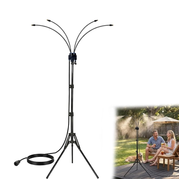 Adjustable Outdoor Misting Cooling System with Fillable Base, 26.2FT Water Line, Adjustable Height Standing Mister for Outside Patio Cooling, Pool Tanning