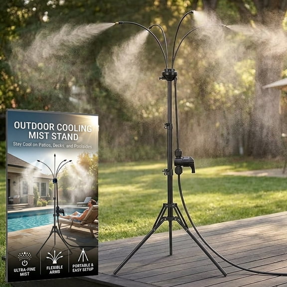Adjustable Outdoor Misting Cooling System, Portable Automatic Garden Sprayer, Standing Spray Atomizing Nozzle, Misters for Outside Patio, Backyard, Pool, Tanning, BBQ and Water Playing