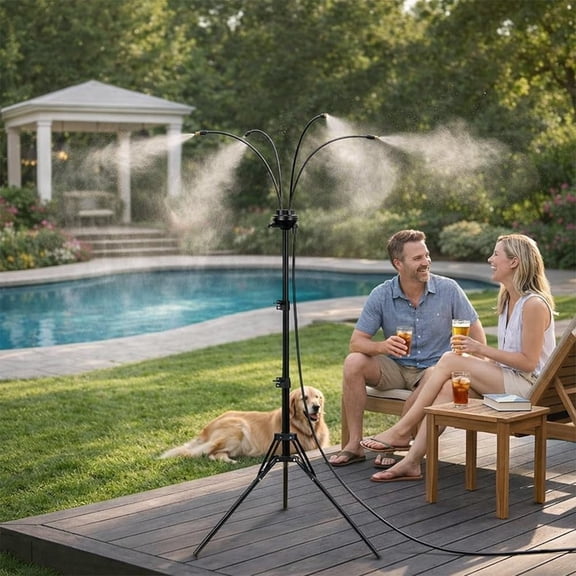 Adjustable Outdoor Misting Cooling System Portable Standing Mister Fan 2.6 to 5.3 Ft Black
