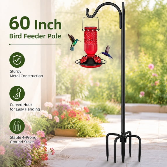 Adjustable Outdoor Shepherd Hook Bird Feeder Pole with 5-Prong Base, 60 ...