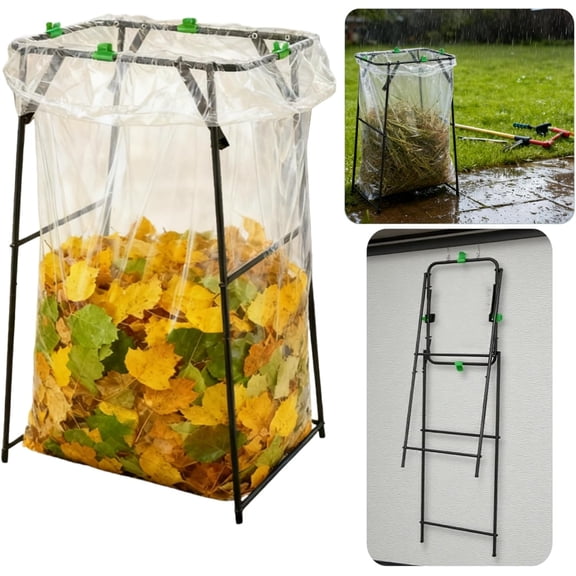 Adjustable Outdoor Trash Bag Holder, Foldable Portable Garden Garbage Bags Frame for 30-55 Gallon Garbage Bags, Leaf Bag Stand for Outdoor Yard, Camping, Lawn Cleanup & Party