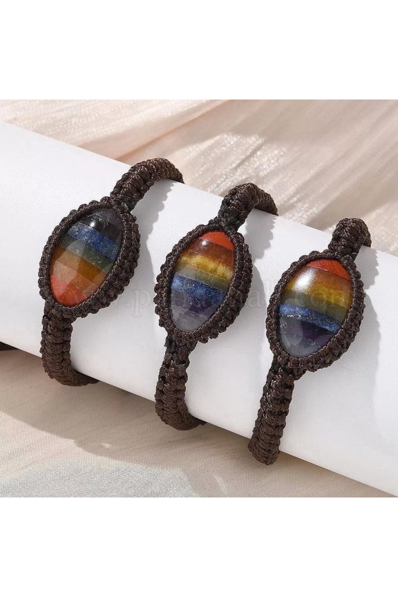 Adjustable Oval Natural Gemstone Braided Bead Bracelet Tiger Jasper Quartz T41
