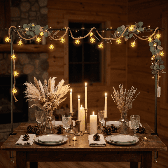 Adjustable over the Table Stand with Lights, 4978 inch Width & 31.551 inch Height, Clamp Mount Backdrop Frame for Table Display & Decoration (Snowflake)