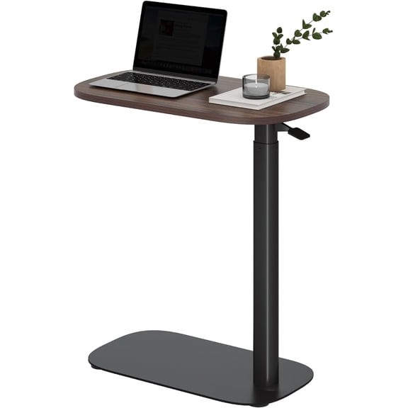 Adjustable Overbed Bedside Table Pneumatic Adjustable Height Laptop Computer Standing Desk Cart with Tray, Hospital and Home Use(23.6" W x 13.8" D, Walnut)