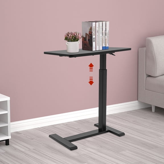 Adjustable Overbed Bedside Table, Pneumatic Mobile Standing Desk Laptop Desk, Rectangular Movable Overbed Table