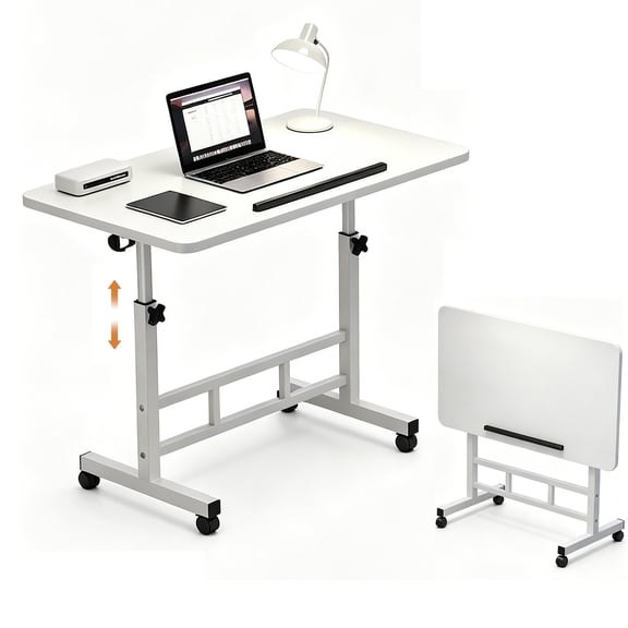 Adjustable Overbed Bedside Table with Wheels, Adjustable Height & Tiltable Tabletop, Mobile Folding Desk for Home Office Work and Walking Pad Treadmill, 23.6" Wide Size, C-Shaped Type