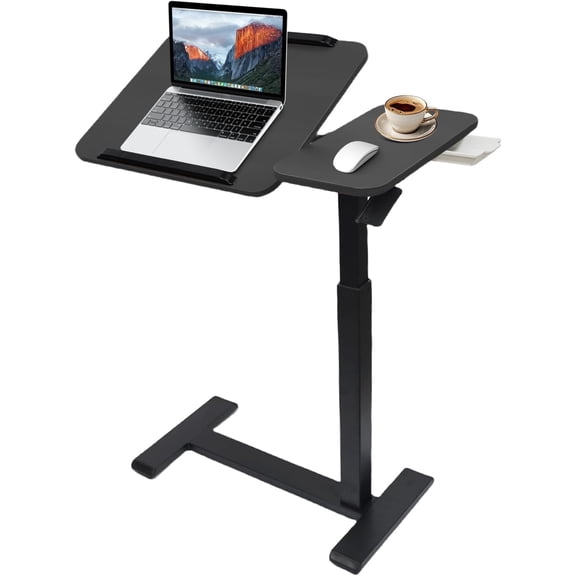 Adjustable Overbed Bedside Table with Wheels, Standing Desk with Anti-Slip Strips,Tabletop Tilts 60° and has a Drawer,Movable Laptop Desk Hospital Home Use(Black)