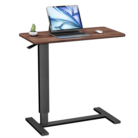 Adjustable Overbed Bedside Table with Hidden Wheels(Hospital and Home Use), Walnut Brown