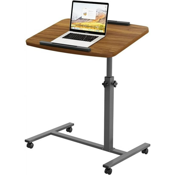 Adjustable Overbed Bedside Table with Wheels Rolling Laptop Tray Desk Cart Portable Mobile Sit Stand Desk Tilting Hospital Bed Table