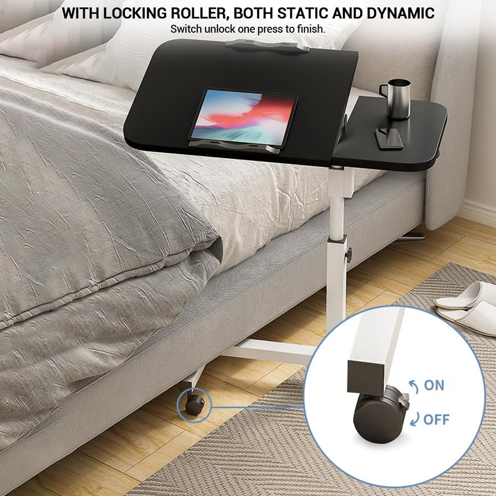 Adjustable Overbed Desk with Wheels – Height 23.6-37.4in – Tilting Desktop & Rolling Stand – Mobile Laptop Table for Home, Office, or Hospital – Color: Black
