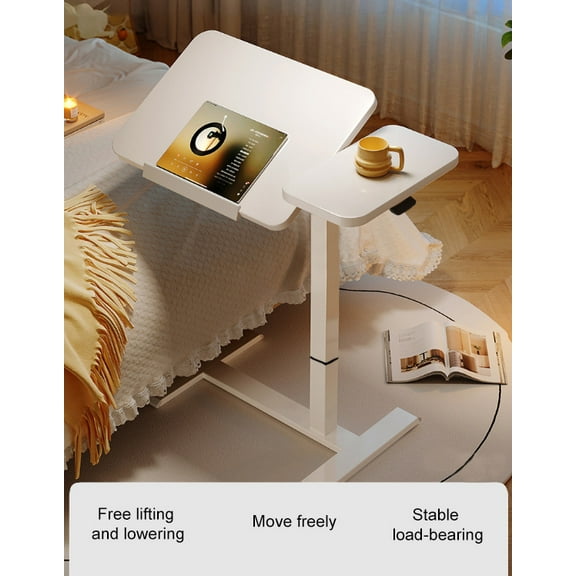 Adjustable Overbed Table, Mobile Laptop Desk with Tilting Top & Wheels for Bedside, Sofa & Hospital Use, White(35lbs Capacity)