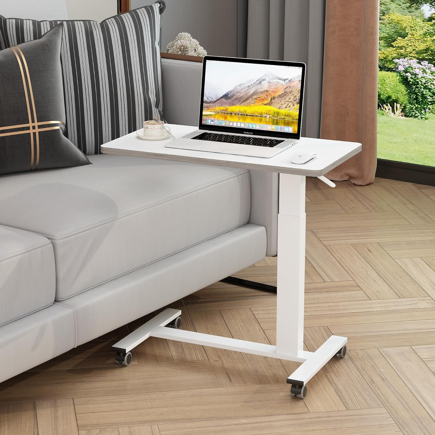 Adjustable Overbed Table with Gas Spring Riser | Medical Adjustable Bed ...