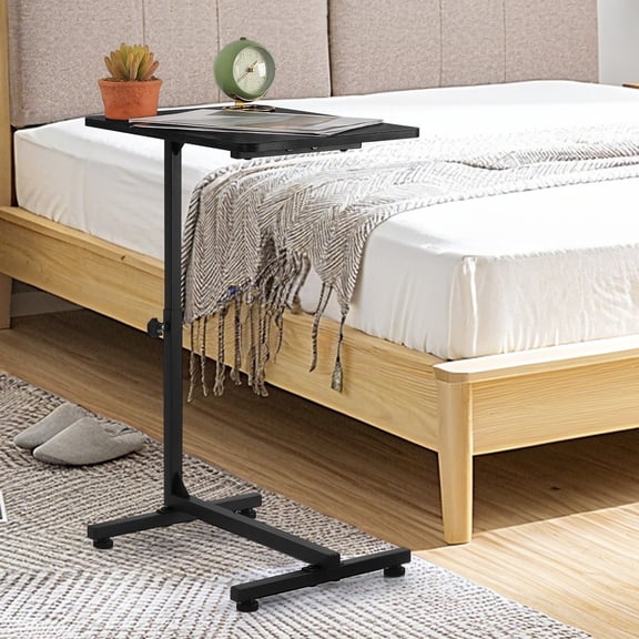 Adjustable Overbed Table with Rounded Edge - Black Multipurpose Sofa Bedside Desk for Laptop, Dining & Reading