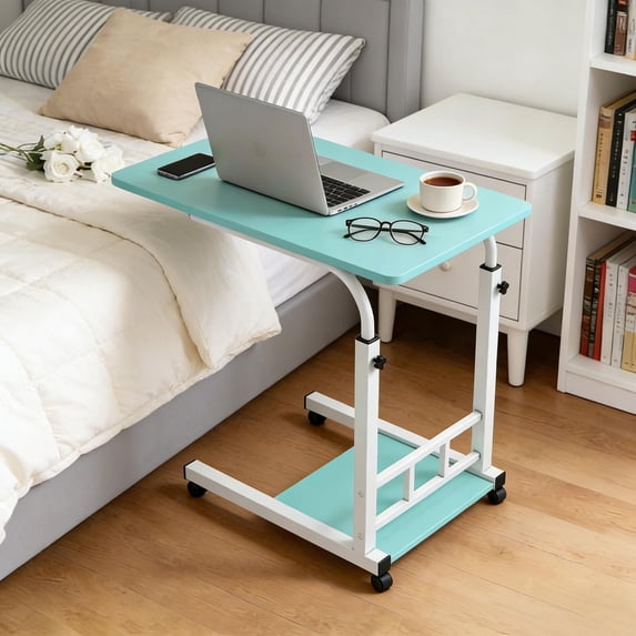 Adjustable Overbed Table with Wheels - Mobile Laptop & Dining Desk for Hospital Recovery, Home Care for Bedridden Adults