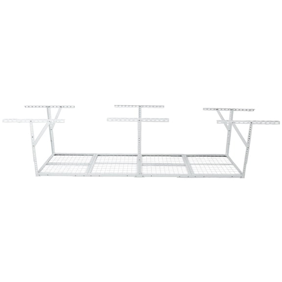Adjustable Overhead Garage Storage Rack 2x8FT Steel Ceiling Rack 450lbs Capacity White for Garage Organization and Space Saving