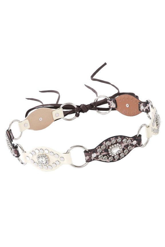 Adjustable PU Belt With Rhinestones and Metal Decors For Men And Women Suitable For Outdoor Camping And Party