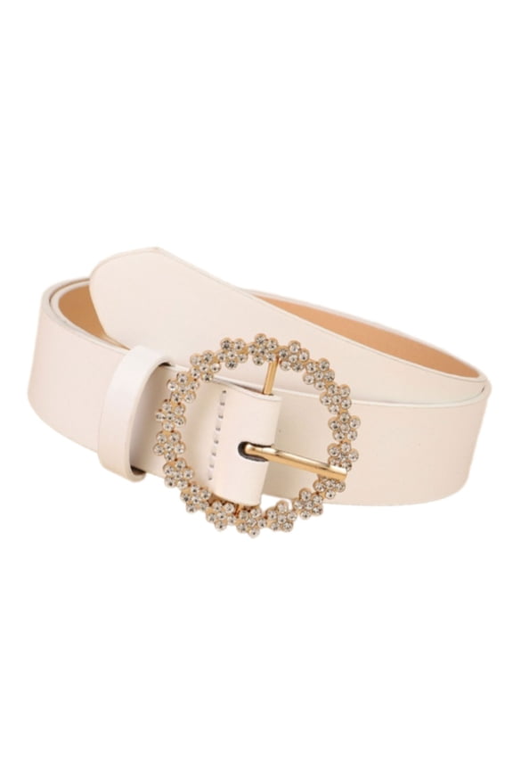 Adjustable PU Dress Belt Waistband For Women Sparkling Round Clasp Design Waist Cincher Strap Accessory