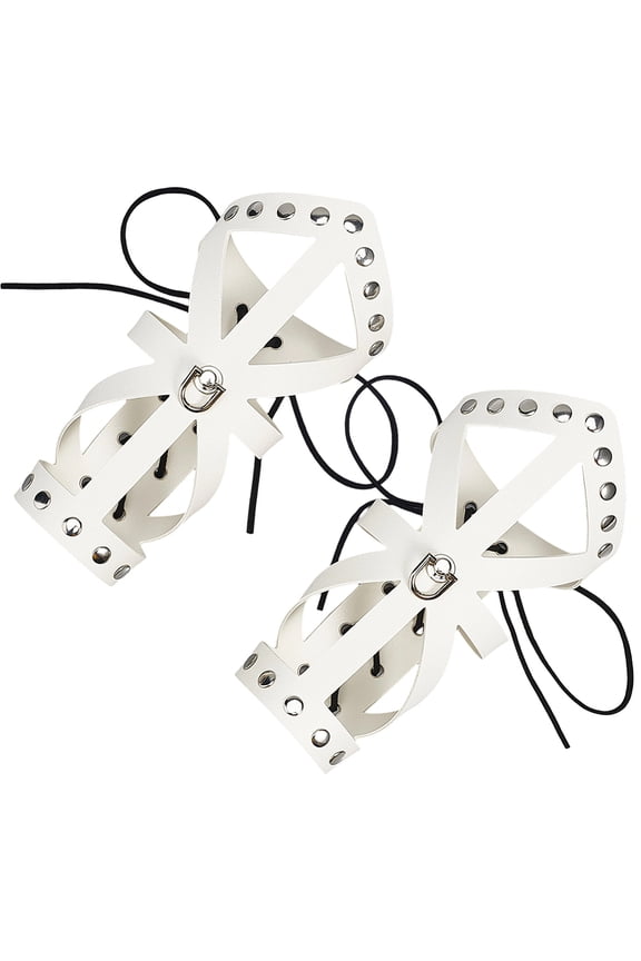 Adjustable PU Leather Cord Bracelet with Wax Cord Gauntlet Wristband Cuff Wrist Guard with Alloy Finding WhiteSmoke 7-3/8x9x7/8 inch(18.6x22.9x2.3cm)