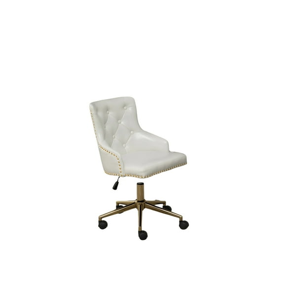 Adjustable PU Leather White Tufted Leisure Chrome Nail Head Trim Upholstery Home Office Chair