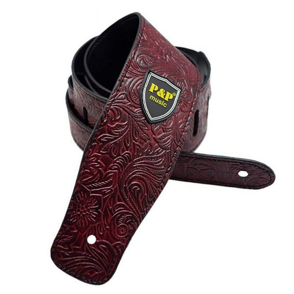 Adjustable PU Leather Widen Soft Thick Guitar Strap Belt - Fits Acoustic Electric Guitars Bass Musical Instruments, 7 Colors - Dark Red