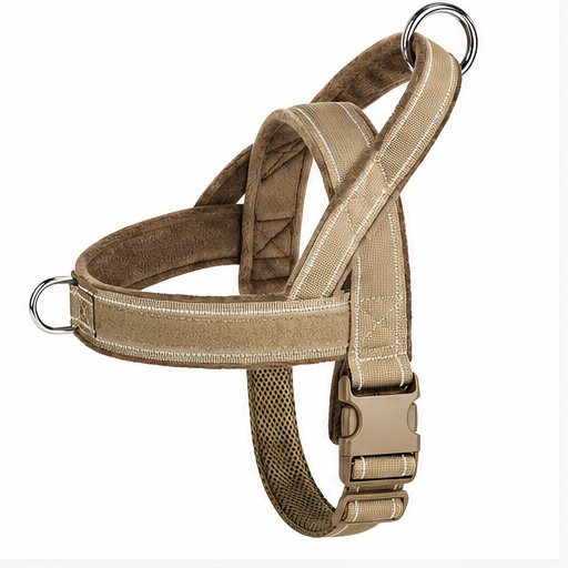 Adjustable Padded Dog Harness, Metal D-Rings & Quick-Release Buckle, Khaki