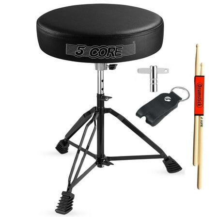 Adjustable Padded Drum Throne & Guitar Stool - Anti-Slip Rubber Feet, Universal Music Chair for Adults & Kids - Black