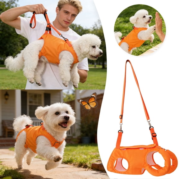 Adjustable Padded Full-Body Dog Lift Harness, Bright Orange Lifting Support Sling with Multiple Gripping Handles, Mobility Aid for Senior, Arthritic, Injured & Recovering Dogs Walking Stair Climbing