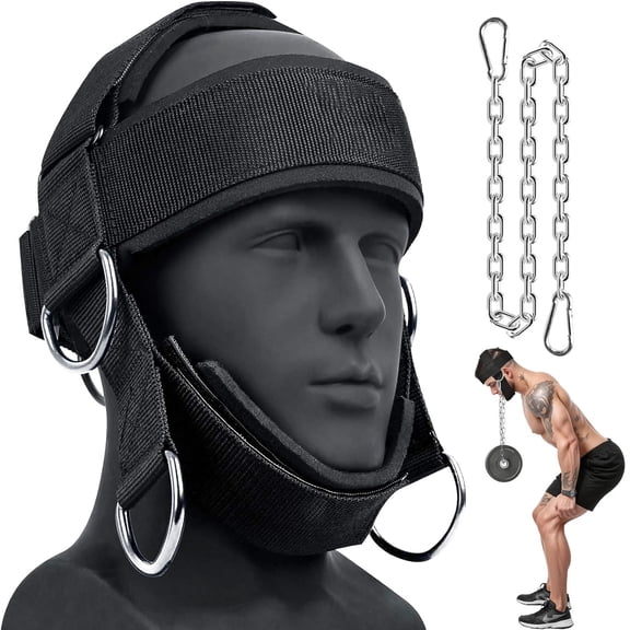 Adjustable Padded Neck Weight Lifting Harness with Steel Chain, Neck Strength Trainer for Boxing MMA Gym Workout