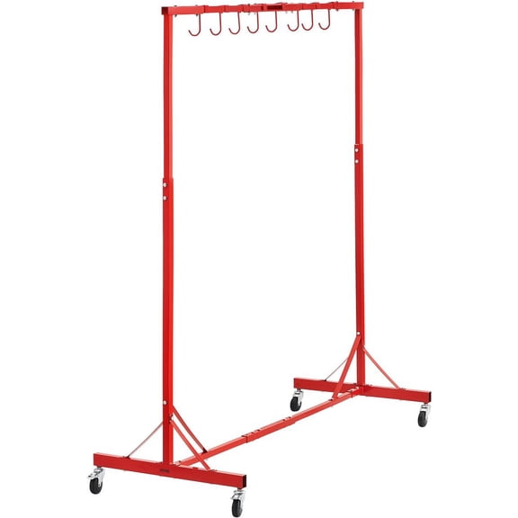 Adjustable Paint Stand Automotive Painting Rack 8 Hooks Auto Body Stand for Painting Drying w/ 4 Swiveling Wheels Red