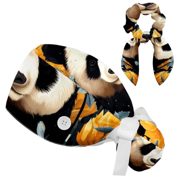 Adjustable Panda Sunflower Women Bouffant Cap with Buttons Scrub Hat for Woman