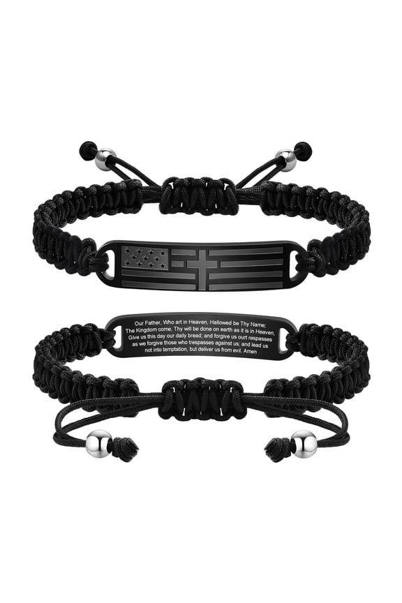 Adjustable Paracord Bracelet with American Flag & Cross, Religious Confirmation Gift for Men Teen Boys, Sturdy Braided Rope Wristband