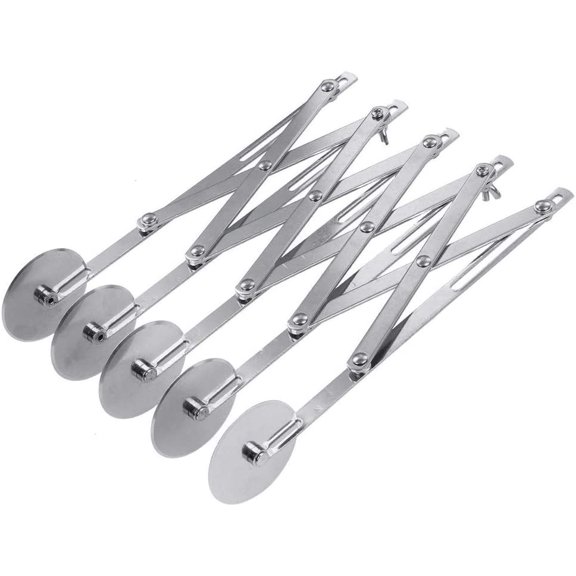Adjustable Pastry Cutter, 5 Wheel Stainless Steel Dough Divider, Stainless Steel Expandable Pizza Slicer Multi-Round Pastry Knife Baking Cutter Roller Cookie Dough Cutter Divider (silver)