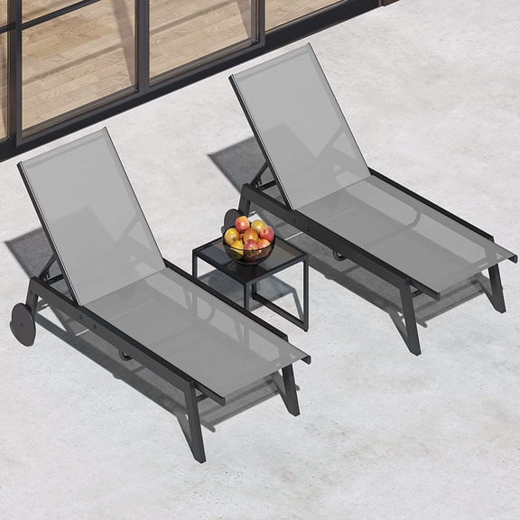 Adjustable Patio Chaise Lounge Chair Set Outdoor Pool Reclining Chair W/ Table