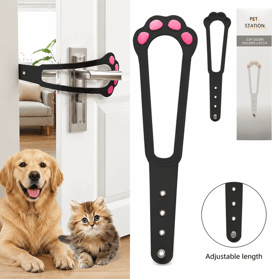 Adjustable Paw Print Pet Door Holder Latch, Elastic Door Gap Strap Lock, Keep Dogs Out Let Cats Pass Through, Safe Baby & Pet Home Gate Stopper