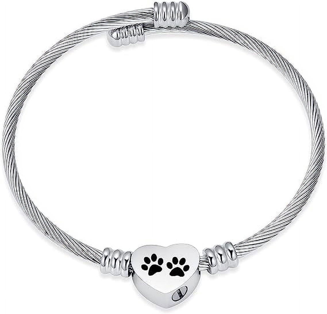 Adjustable Paw Print Urn Bangle Heart Cremation Bracelet for Ashes ...