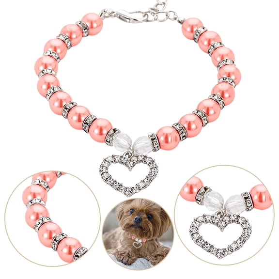 Adjustable Pearl & Diamond Dog Collar – Flashy Pet Accessory for Cats & Dogs with Adjustable Chain (S-M-L, 7.8-11.81”)